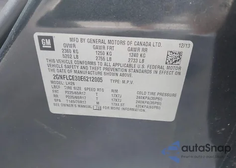 2014 Chevrolet Equinox 2Lt from USA, damaged, VIN 2GNFLCE30E6212005